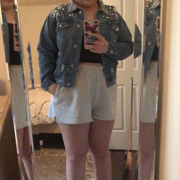 INA Distressed Studded Pearl Jean Jacket - Picture 6 of 8